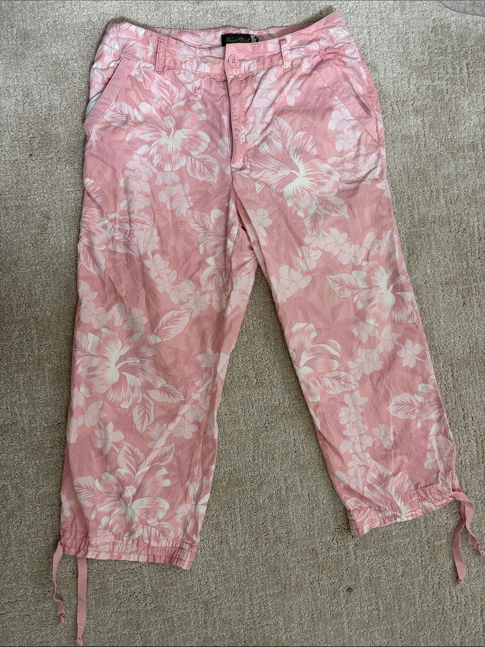 Sugar Reef Pink Floral Capris Women's 10 100% Cotton Spring Summer Beach